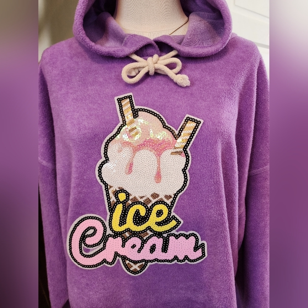 Double Zero Lavender Ice Cream Graphic Hoodie Y2K Cozy Size Small - Picture 2 of 9